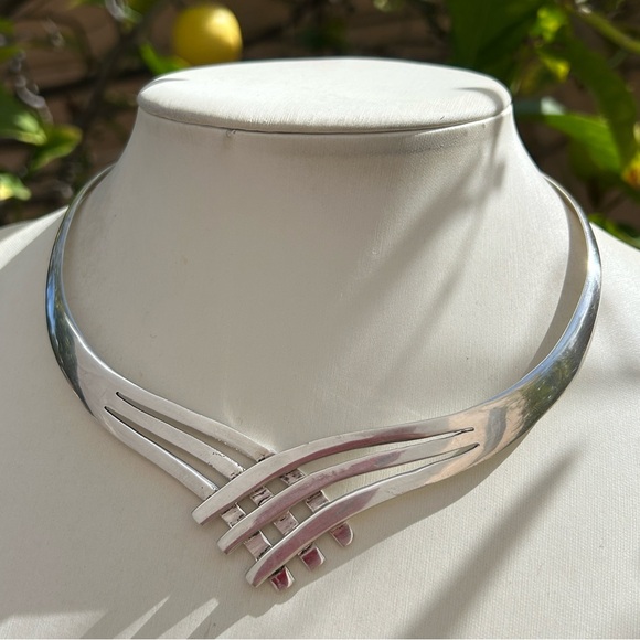 Solid Sterling Silver .925 Choker Cuff Necklace - Picture 3 of 9